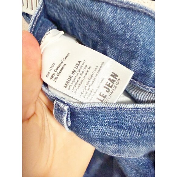 Le Jean Column Jean High Rise Wide Leg Raw Hem Cotton Stretch Blue Size 26 - Picture 5 of 8